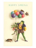 Happy Spring, Frog with Balloons Prints