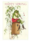 Happy Spring, Frog Playing Flute Poster