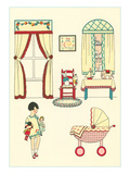 Little Girl, Pram, Neat House Posters