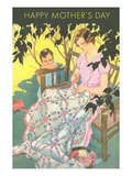 Happy Mother's Day, Woman Mending Blanket Posters