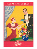Happy Anniversary, Couple with Gift Print