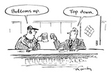 Two men in bar toasting their drinks, one says "Bottoms up." one says "Top… - New Yorker Cartoon Premium Giclee Print by Mike Twohy