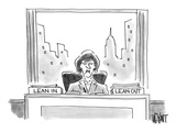 An executive sits before a 'Lean In' and 'Lean Out' box. - Cartoon Premium Giclee Print by Christopher Weyant