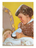 Little Girl Feeding Baby Brother Prints