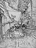 Terrace of the Cafe in the Evening (Night cafe in Arles), Reed Pen Drawing after the Painting, 1888 Reproduction procédé giclée par Vincent van Gogh