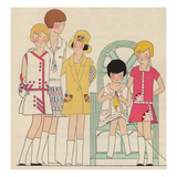 Children's Fashions: Girls' Summer Dresses in White, Pink and Yellow Kunstdruk op gespannen doek