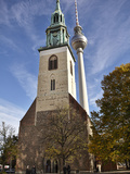 Tower of St. Mary's Church Set Against Berlin's TV Tower, Berlin, Germany, Europe Photographic Print by Matthew Frost