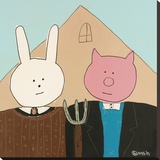 Sometimes Lala and her cousin Walter dress like their Iowan Relatives Stretched Canvas Print by Nash Brian