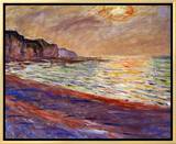 Beach at Pourville, Sunset, 1882 Framed Canvas Print by Claude Monet