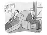 A man is on the couch in his therapist's office and they are texting each … - New Yorker Cartoon Premium Giclee Print by Peter C. Vey
