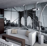 Walk Along New York's Brooklyn Bridge Wallpaper Mural Reproduction murale géante