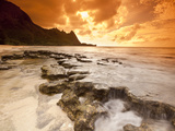 Kauai, Hawaii: Sunset on Tunnels Beach Photographic Print by Ian Shive