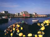 Fishing Nets and Houses at Harbor, Peggy's Cove, Nova Scotia, Canada Photographic Print by Greg Probst