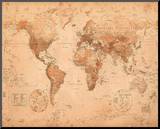 World Map - Antique Mounted Print