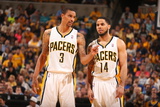 Indianapolis, IN - May 14: George Hill and D.J. Augustin Photographic Print by Nathaniel S. Butler