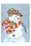 Snowman and Blue Jay Poster by Donna Race