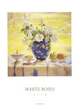 Roses blanches Poster par Del Gish