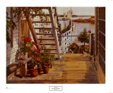 Escalier bleu et bégonias Art par John Atwater