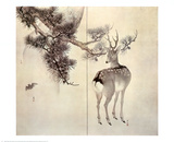 Deer Pine and Bat Poster par Keibun & Toyo Toyohiko