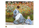 Camille Monet y un niño en el jardín del artista Pósters por Claude Monet