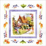 Cottage and Fountain Print by Andrea Brooks
