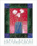 Pink Flowers on Red Poster by Hussey 