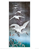 Weiße Vögel im Schnee Kunstdrucke von Ohara Shoson