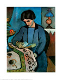 Joven de azul leyendo Póster por Auguste Macke