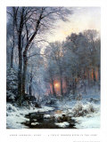 Twilit Wooded River in the Snow Prints by Anders Andersen-Lundby