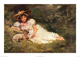 Mädchen mit ihrem Liebling Kunstdruck von Dampler 