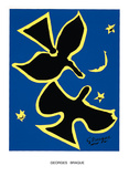 Oiseau Noir sur Fond Bleu Print by Georges Braque