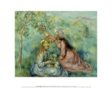 Girls Picking Flowers in a Meadow Posters by Pierre-Auguste Renoir