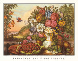 Paisaje, fruta y flores Láminas por Currier & Ives
