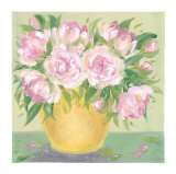 Yellow Vase Peonies II Print by Patricia Roberts
