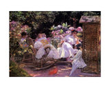 Ladies in a Garden Print by Silvia Corday