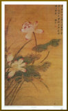 Lotus Flowers - Gold Trim Mounted Print by Mei Feng