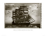 Three Master in Full Sail 1905 Print