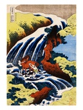 Yoshino Waterfall: Yoshitsune Washing His Horse, from the Series A Journey to the Waterfalls of All Giclee Print by Katsushika Hokusai