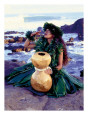Grateful, Hula Girl with Ipu Drum, Hawaii reproduction procédé giclée par Ronald Laes