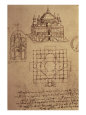 Sketch of a Square Church with Central Dome and Minaret Giclee Print by Leonardo da Vinci