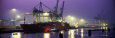 Port, Night, Illuminated, Hamburg, Germany