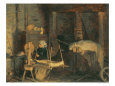 An Elderly Woman Winding Hemp Near a Press