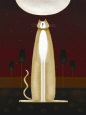 Feline and Four Tulips