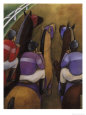 An Overhead Look at Three Horses Being Ridden by Jockeys in a Race