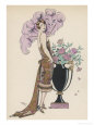 Frock Fur and Feather Fan Lámina giclée por Georges Barbier