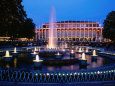 Pavilions and Fountains at Tivoli Gardens in Evening, Copenhagen, Denmark