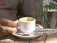 Espresso Coffee Cup and Glass of Perrier Water on Cafe Table, Toulon, Var, Cote d'Azur, France