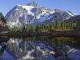 Mt. Shuksan in the Fall with Red Blueberry Bushes, North Cascades National Park, Washington, USA Photographic Print by Charles Sleicher