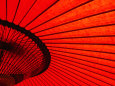 Looking Through Red Bangasa, an Oiled Rice Paper Umbrella, Japan, Photographie par Oliver Strewe
