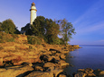 Pointe Aux Barques Lighthouse at Sunrise on Lake Huron, Michigan, USA Photographie par Adam Jones